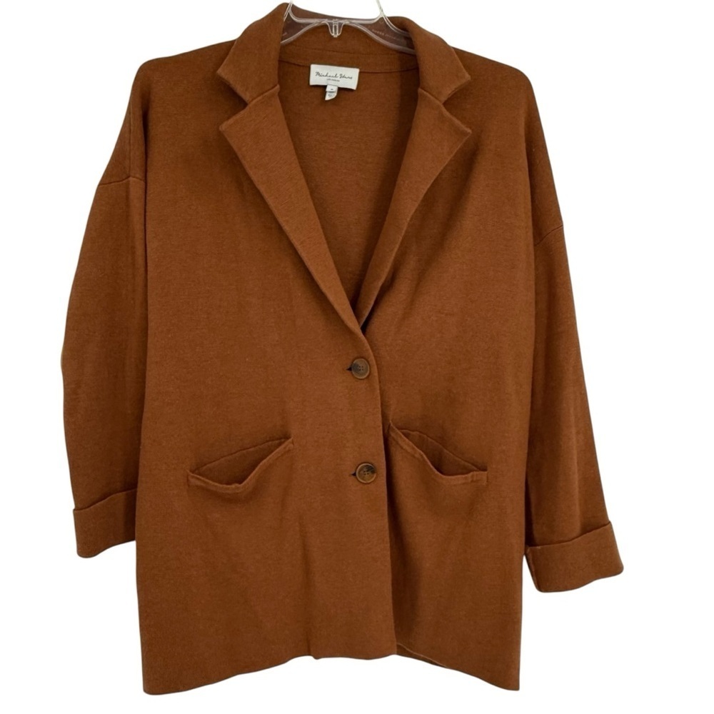 Michael Stars Two Button Cardigan Blazer Size Medium Brown Pockets Cotton Women